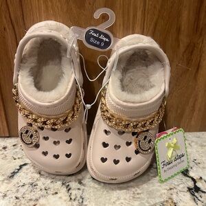 First Steps Kids Slippers - Pink with Gold Accents